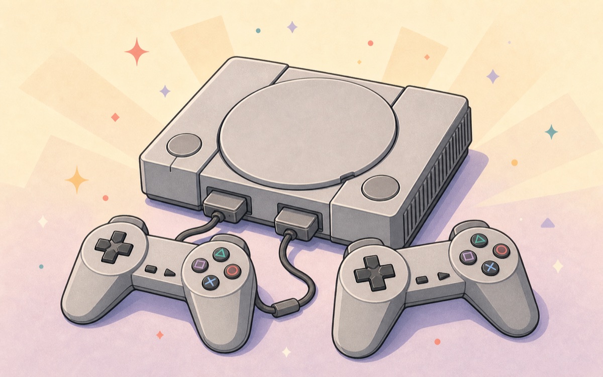 初代 PlayStation（PS1）怀旧主机插画